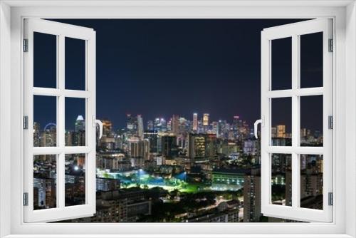Fototapeta Naklejka Na Ścianę Okno 3D - Ultra wide panorama image of Singapore skyscrapers at magic hour.