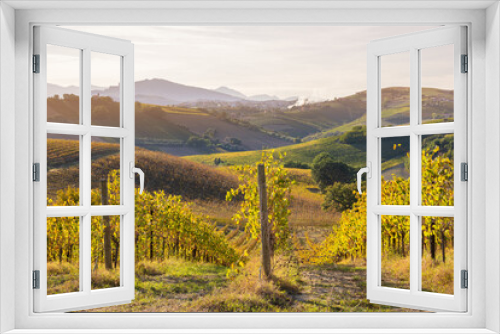 Fototapeta Naklejka Na Ścianę Okno 3D - Vineyards and winery among hills, countryside landscape