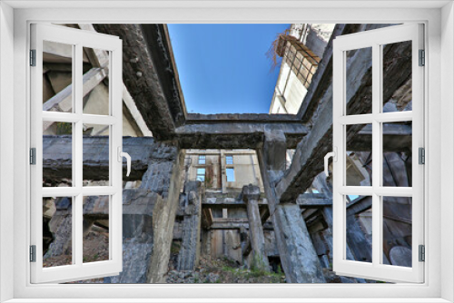 Fototapeta Naklejka Na Ścianę Okno 3D - Remains of abandoned uranium plant from Soviet era in Kaji Say, Kyrgyzstan