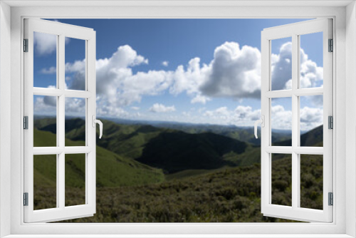 Panorama view high altitude mountain landscape under blue sky