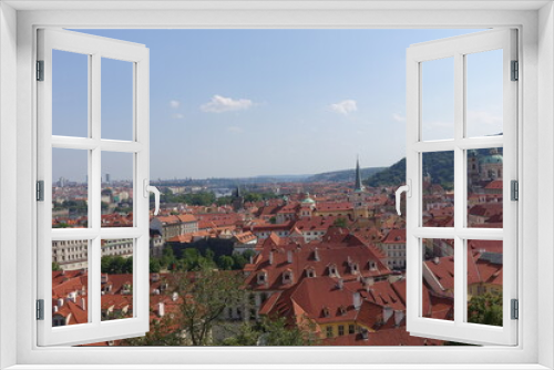 view from Prague Castle with red roof in summer, a castle in Prague, Czech Republic, built in the 9th century. The official office of the President of the Czech Republic