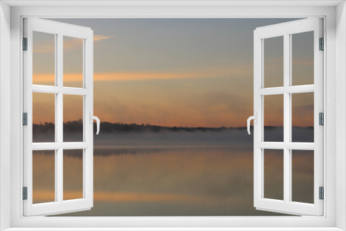 Fototapeta Naklejka Na Ścianę Okno 3D - Orange-Blue Morning Mist on Lake