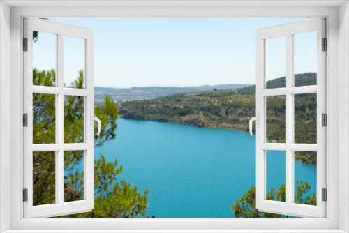 Fototapeta Naklejka Na Ścianę Okno 3D - panoramic landscape of the Grado water reservoir in Torreciudad Huesca in Spain