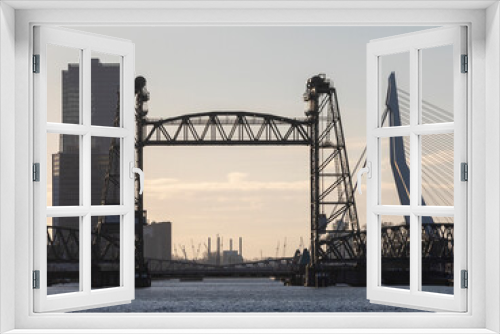 Fototapeta Naklejka Na Ścianę Okno 3D - bridge in the evening, Rotterdam 