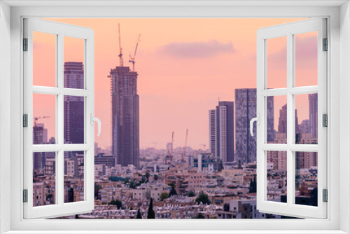 Fototapeta Naklejka Na Ścianę Okno 3D - Tel Aviv Skyline At Sunset,  Tel Aviv Cityscape Large Panorama At Sunset Time, Israel