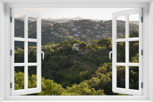 Fototapeta Naklejka Na Ścianę Okno 3D - Panorama of the beautiful and green countryside of Perugia during sunrise, Umbria