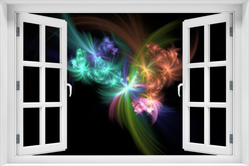 Abstract fractal art background.  Colorful light streaks that look like flowers or fireworks.