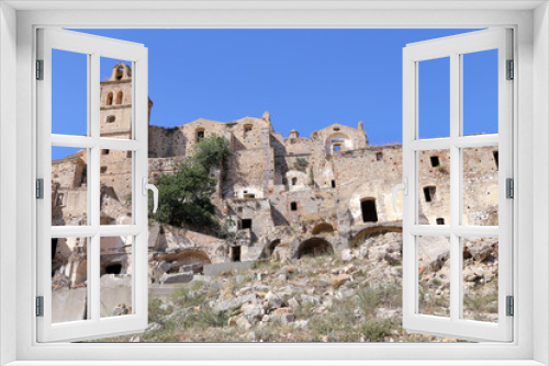 Fototapeta Naklejka Na Ścianę Okno 3D - Scenic view of Craco ruins, ghost town abandoned after a landslide, Basilicata region, southern Italy