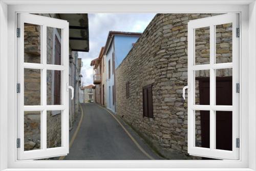 Fototapeta Naklejka Na Ścianę Okno 3D - narrow street in old town, traditional stony houses in Cyprus, lefkara village