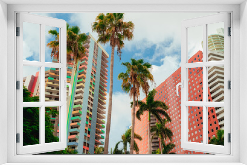 Fototapeta Naklejka Na Ścianę Okno 3D - trees and buildings colors palms Brickell Miami Florida  apartments sky clouds real state 