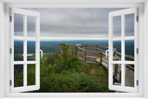 Fototapeta Naklejka Na Ścianę Okno 3D - Viewing platform at  the top of Pic de la Tete de Chien, a peak of Monts Valin National Park in Saguenay (Quebec, Canada)