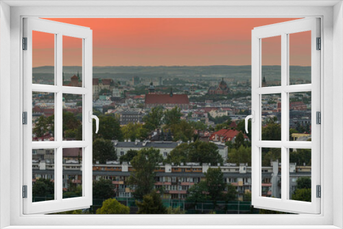 Fototapeta Naklejka Na Ścianę Okno 3D - Panorama na stare miasto w Krakowie o zachodzie słońca z Kopca Krakusa