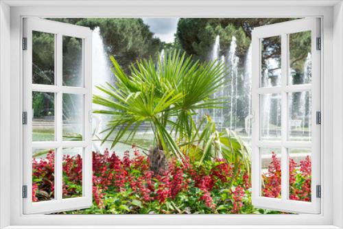 Fototapeta Naklejka Na Ścianę Okno 3D - Fontanna na tle palm w ogrodzie botanicznym, Frankfurt nad Menem