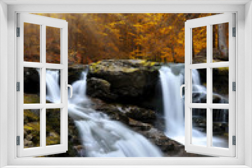 Fototapeta Naklejka Na Ścianę Okno 3D - Waterfall in the autumn forest in Czech Republic