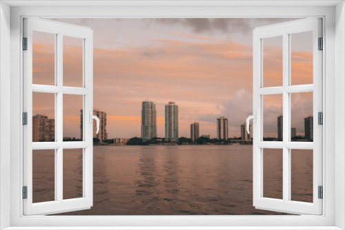 Fototapeta Naklejka Na Ścianę Okno 3D - city skyline at sunset area Brickell Miami Florida apartments for rent urban 