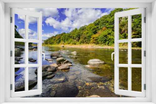 Fototapeta Naklejka Na Ścianę Okno 3D - 静かに流れる栃木県那珂川の風景、快晴の那珂川、アユ釣りの名所