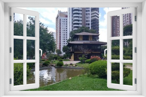 Fototapeta Naklejka Na Ścianę Okno 3D - chinese pavilion in garden