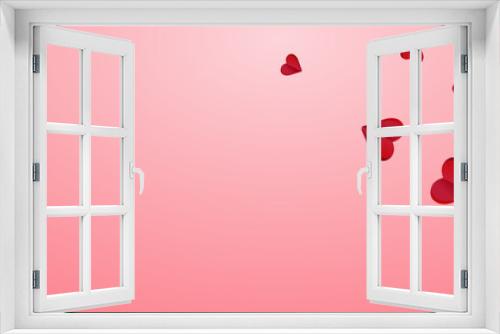 Red Hearts Vector Pink Panoramic Backgound. Love
