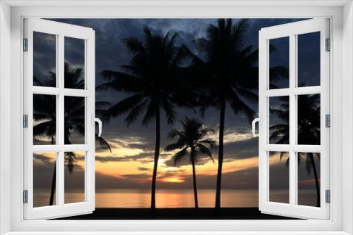 Fototapeta Naklejka Na Ścianę Okno 3D - set of pictures sunrise and coconut trees
