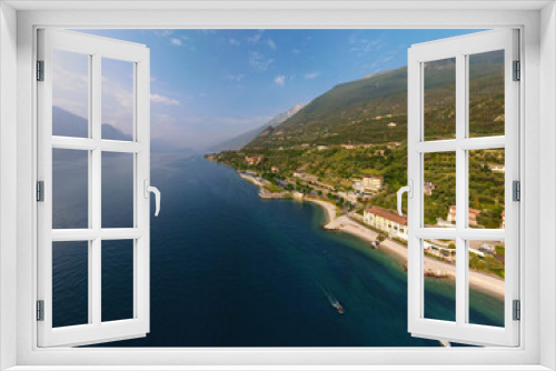 Fototapeta Naklejka Na Ścianę Okno 3D - Panorama Top view to the East coast of the Garda lake