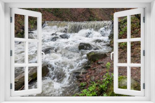 Fototapeta Naklejka Na Ścianę Okno 3D - Shypot waterfall, cascade in Pylypets in the autumn, spring forest. Carpathians, Transcarpathian region, Ukraine.