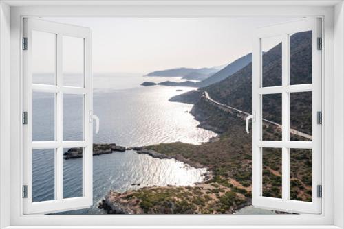 Fototapeta Naklejka Na Ścianę Okno 3D - panoramic view of the sea and mountains and ships on turquoise water filmed from a drone