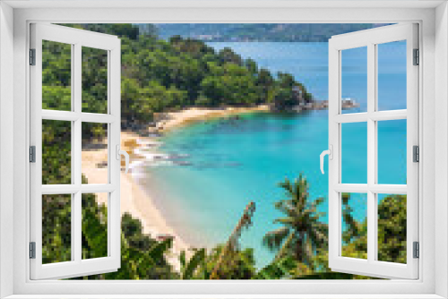 Fototapeta Naklejka Na Ścianę Okno 3D - Laem Sing Viewpoint and secret peaceful beach with crystal clear turquoise blue water, Phuket, Thailand