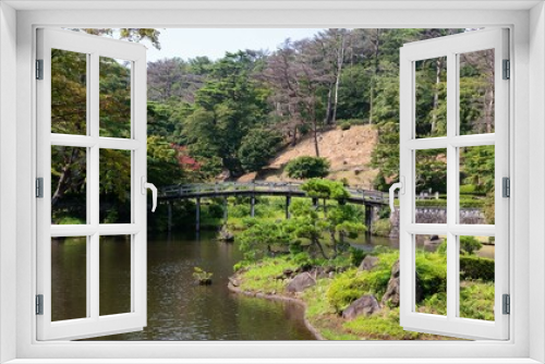 Fototapeta Naklejka Na Ścianę Okno 3D - 日本庭園の橋（夏の風景）