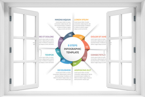 Circle infographic template with eight steps or options, process chart