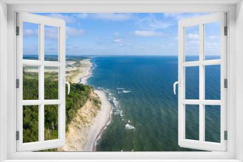 Fototapeta Naklejka Na Ścianę Okno 3D - Baltic coastline with green summer forest and the sea. Aerial view from drone