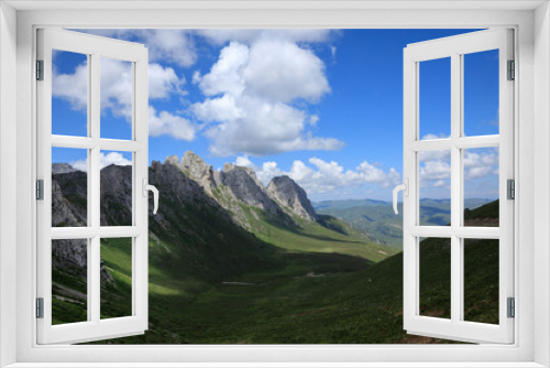 High altitude mountain landscape under blue sky