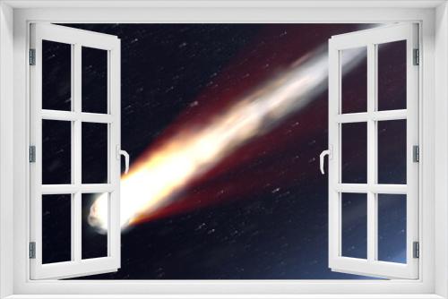 Fototapeta Naklejka Na Ścianę Okno 3D - Blazing Asteroid Meteor Burning over Earth atmosphere, Realistic vision
Meteor Disintegrate  while entering earth blue atmosphere

