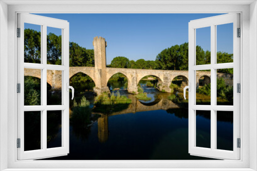 Frías medieval bridge, Romanesque origin, over the Ebro river,, Autonomous Community of Castilla y León, Spain