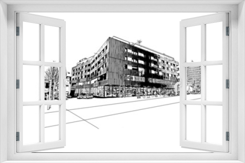 Fototapeta Naklejka Na Ścianę Okno 3D - Building view with landmark of Heilbronn is the 
city in Germany. Hand drawn sketch illustration in vector.