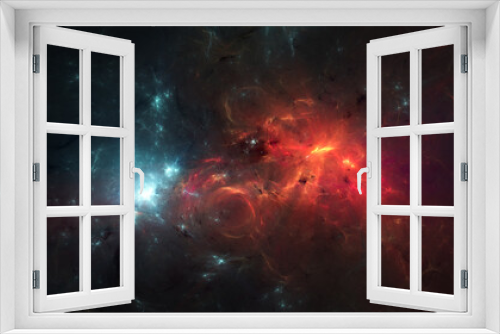 Fototapeta Naklejka Na Ścianę Okno 3D - Abstract fractal art banner background, like a supernova or fiery storm in a nebula. Also available as an animation - search for 455664778 in Videos.