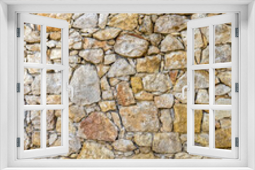 Fototapeta Naklejka Na Ścianę Okno 3D - random cut stone wall, seamless natural background