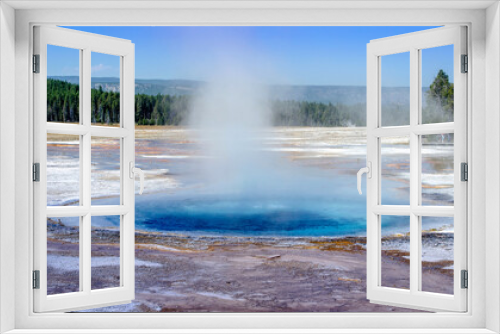 Fototapeta Naklejka Na Ścianę Okno 3D - Deep blue thermal pools create a show in Yellowstone National Park, Wyoming USA