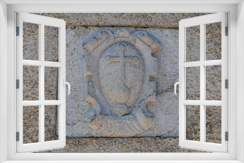 Fototapeta Naklejka Na Ścianę Okno 3D - Symbol of the Chartreuse cross on a stone
