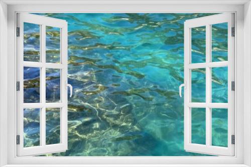 Fototapeta Naklejka Na Ścianę Okno 3D - Sea turquoise jade blue water waves background. Summer beautiful seascape. Deep clear ocean water. Shiny green blue waves. Harmony, freshness, zen. Tropical paradise lagoon.