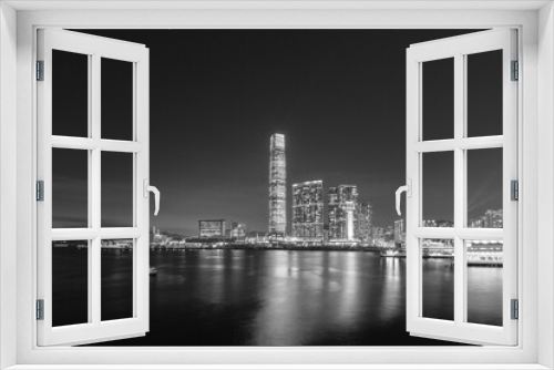 Fototapeta Naklejka Na Ścianę Okno 3D - Night scenery of skyscraper, skyline and harbor of Hong Kong city