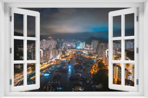 Fototapeta Naklejka Na Ścianę Okno 3D - Aerial night view of Aberdeen, Hong Kong