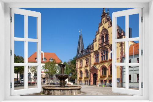 Marktplatz mit Rathaus  und Kirche in Egeln, Salzlandkreis, Sachsen-Anhalt