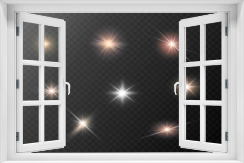 Fototapeta Naklejka Na Ścianę Okno 3D - Glare. Flashes of light rays. Glow, glitter effect. Collection of various glowing sparks. Vector illustration on a transparent background.
