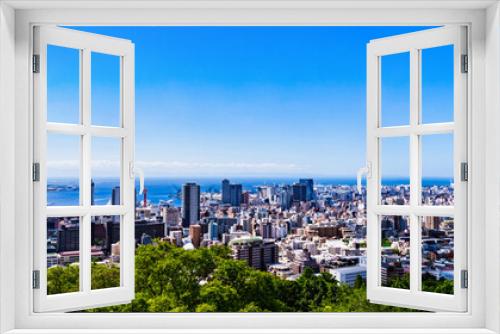 Fototapeta Naklejka Na Ścianę Okno 3D - 神戸市　俯瞰　パノラマ　【 夏 の 都市風景 】