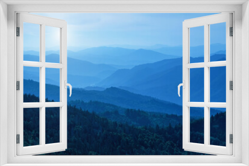 Fototapeta Naklejka Na Ścianę Okno 3D - Panorama of dark blue mountain landscape. Horizontal image.