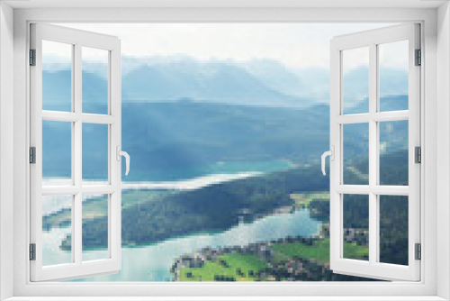 Fototapeta Naklejka Na Ścianę Okno 3D - GERMANY, MUNCHEN: Scenic landscape aerial view of Bavarian Alp mountains with lake in the valley  