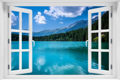 Fototapeta Naklejka Na Ścianę Okno 3D - Turquoise mountain lake with blue sky