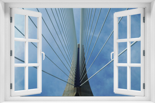 Fototapeta Naklejka Na Ścianę Okno 3D - Puente Colgante Cadiz Torre y cables diagonales