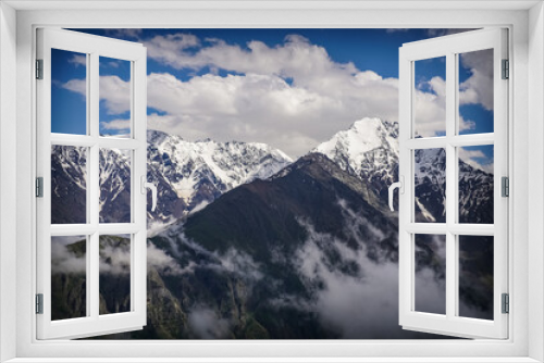 Fototapeta Naklejka Na Ścianę Okno 3D - Mountain Ridge with Snow-Capped Peaks at North Ossetia. Caucasus Range