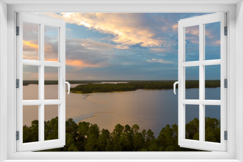 Fototapeta Naklejka Na Ścianę Okno 3D - sunset over the lake 